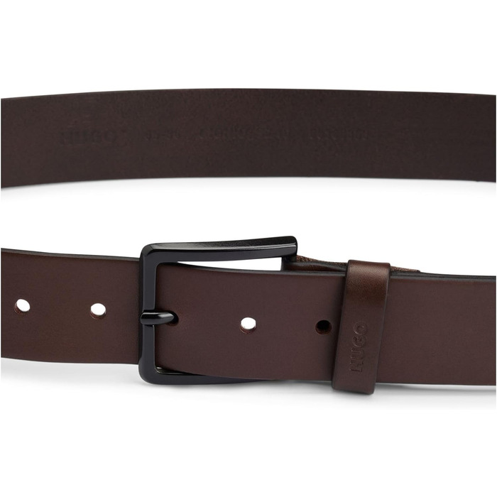 Чоловічий шкіряний ремінь HUGO Gionio SZ40 з логотипом на петлі, колір 80 (темно-коричневий 202)