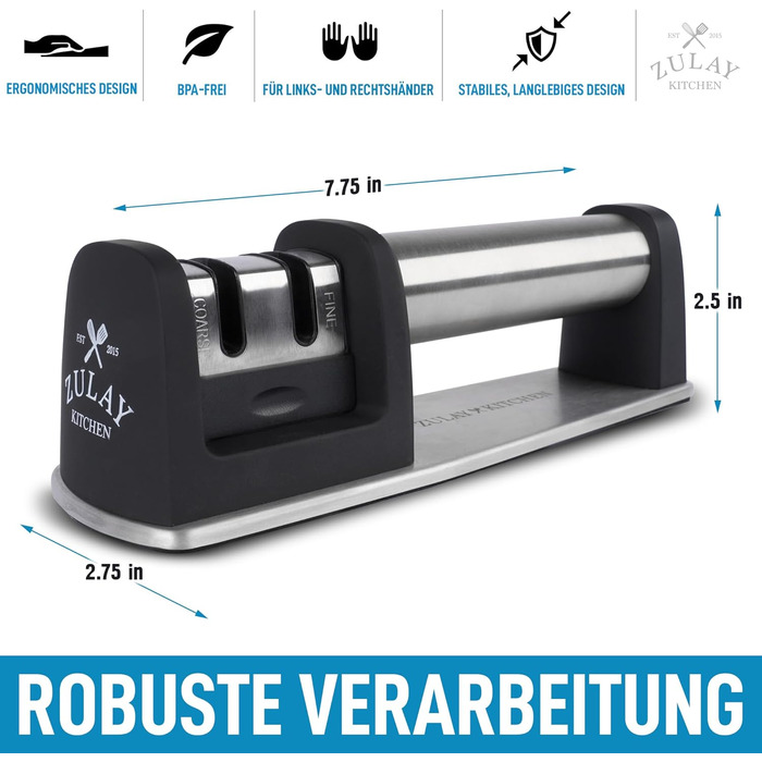 Точилка для ножів Zulay: для прямих та зубчастих лез, з кераміки та вольфраму. Ручна заточка ножів, для кухні та кишенькових ножів. 2-ступенева точилка для стільниці.