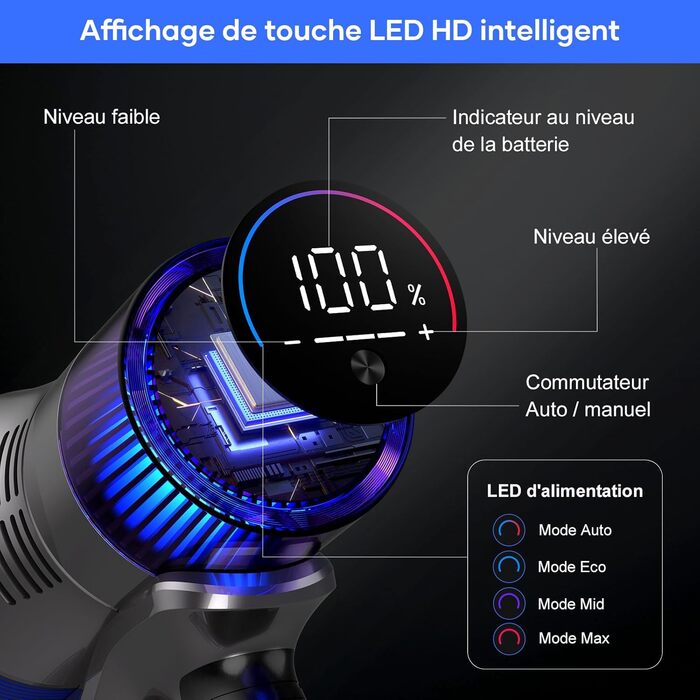 Бездротовий пилосос REBANIC S18 Max з дисплеєм, 600 Вт, 75 хвилин роботи, 58000 Па, об'єм контейнера 2 л, для твердих підлог, килимів, шерсті тварин, блакитний