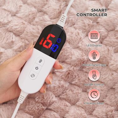 Електричний килим-плед CURECURE з підігрівом 130x180 см, 3D жакард, плюш та фланель, 6 режимів нагріву, таймер 1-10 годин, для ліжка, дивану, офісу (Рожевий)