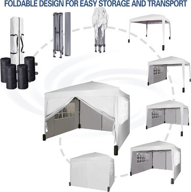 Pavilion with silver protective coating, waterproof, 3 x 3 m, White