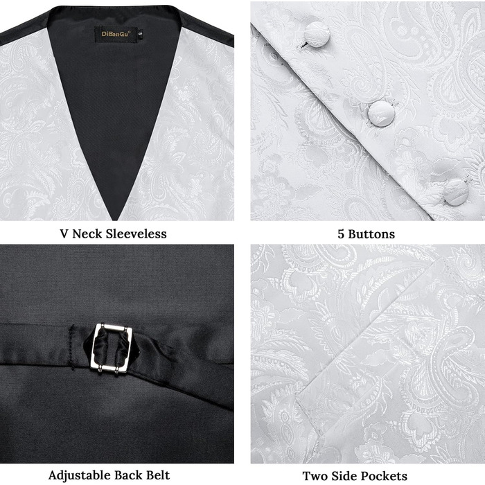 Костюмний комплект для чоловіків DiBanGu: 7-елементний набір, краватка, кравецькі шпильки, реверс-голка, підходить для ділових зустрічей (M, білий/ошатний сад)