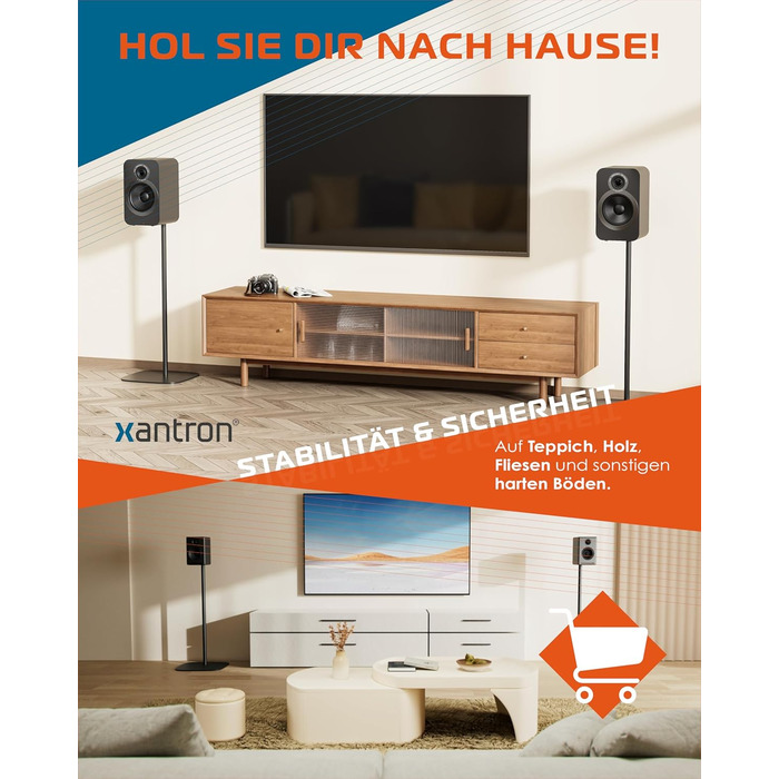 Підставка для колонок Xantron® 2X, регульована висота до 103 см, з антиковзким покриттям та прихованою прокладкою кабелю, з кріпленням, PREMIUM-USF-2