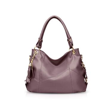 Сумка жіноча NICOLE & DORIS через плече, шкіряна, велика місткість, фіолетова - шопер, дизайнерська сумка з китицею