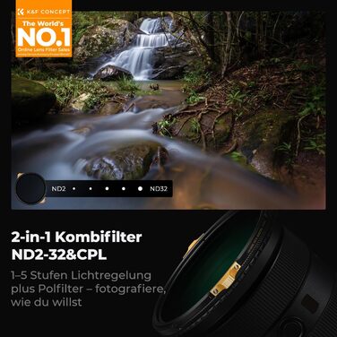 Фільтр ND2-32/CPL (Поляризаційний) K&F Concept 82мм Nano XPRO – Низьке відбиття, Нанопокриття