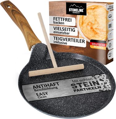 STONELINE Back to Nature Crepe Pan Induction 25 cm, Omelette Pan coated with real stone particles, Pancake/Pancake Pan Non-Stick, Fat-Free Frying, All Cooktops, Wood-Look