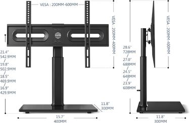 FITUEYES Adjustable TV Stand for 32-65 Inch TVs - Swivel & Height Adjustable - VESA 600x400 - White/Black