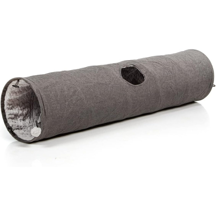 CanadianCat Company | XXL Cat Tunnel with Plush Fabric | gray | approx. 35 x 150 cm - Variable Shape, integrated cat toy