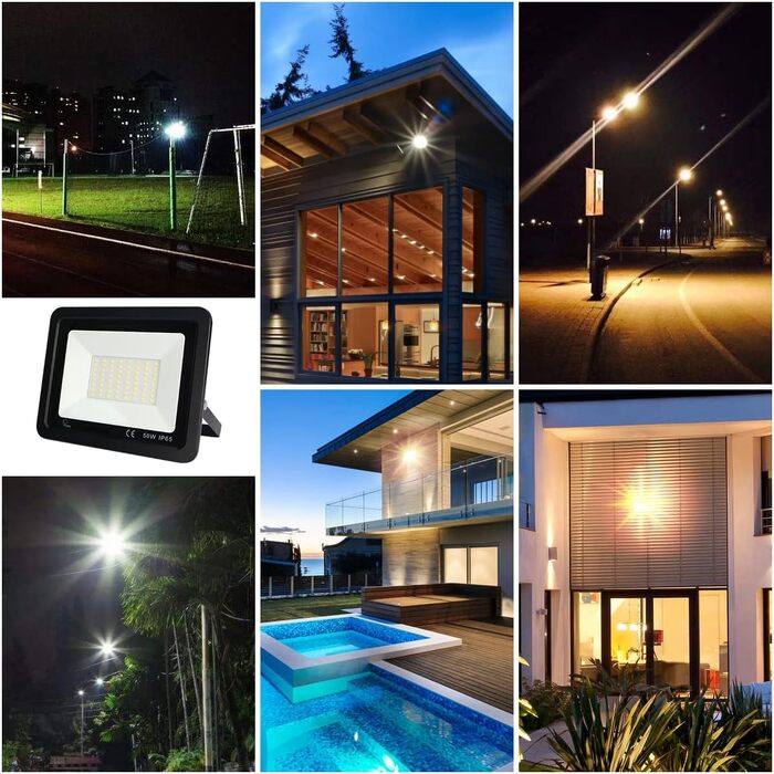 LED Floodlight 50W, Outdoor 5000LM, Spotlight 72 LED IP65 Waterproof, Outdoor Floodlight 6500K Cool White, 230V for Garage, Garden 【2 Pieces Black】