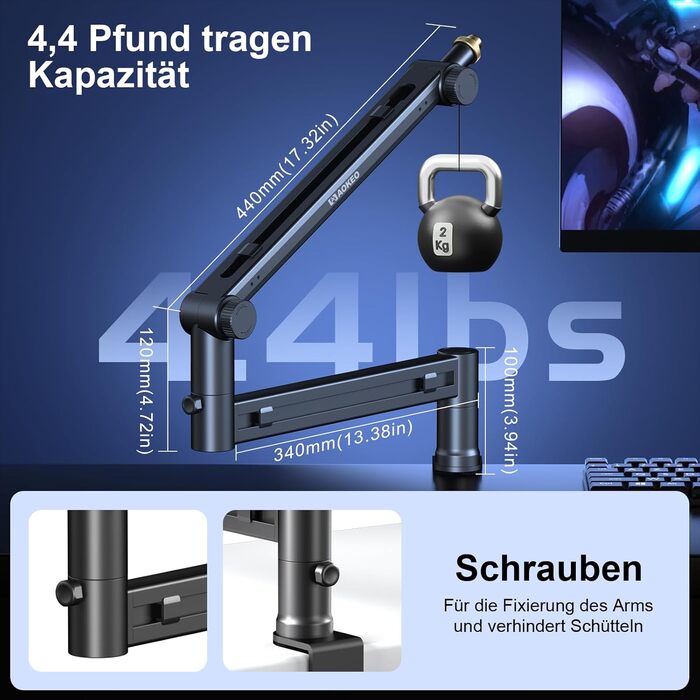 Кріплення для мікрофона Aokeo AK-58 - низькопрофільний тримач для HyperX, Elgato, Shure, Blue Yeti