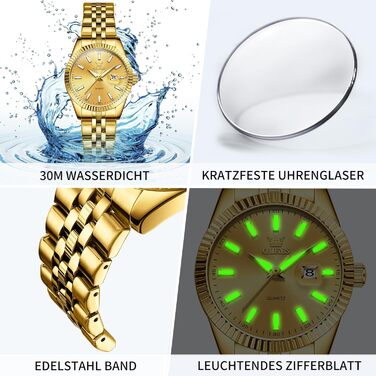 Годинник жіночий OLEVS з нержавіючої сталі, золотий, з датою, кварцовий, водонепроникний, аналоговий, на металевому браслеті