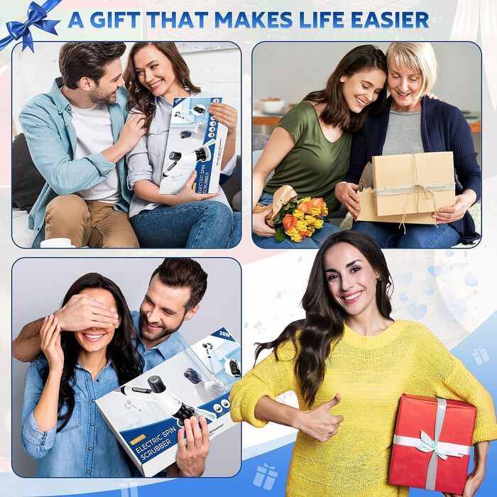 Електрична щітка для прибирання з акумулятором 3000mAh, 7 насадок, регульована ручка, IPX7 водонепроникність, 2 швидкості, для ванної кімнати та плитки, кремово-білий колір (Коричнева Хмара)