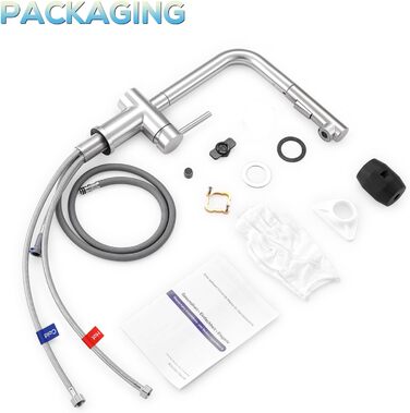 Змішувач кухонний з висувною лійкою, високого тиску, з двома режимами струменя, поворотний на 360°, L-подібний, з нержавіючої сталі (шліфований)