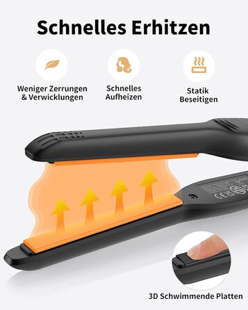 Випрямляч для волосся DSHOW для короткого волосся, 9 мм, 2-в-1 для бороди та чубчика, всі типи волосся (Чорний)
