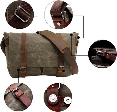 Водонепроникна фотосумка Neuleben для DSLR, наплічна, вінтаж, велика, з канвасу та шкіри, зелена