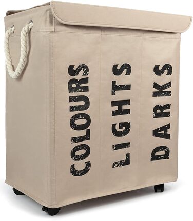 osoltus Laundry Box - Laundry Sorter with Lid & Wheels - Bathroom Organizer - Laundry Basket - Laundry Chest - Bathroom Laundry Sorting System - Sand