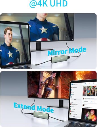 Док-станція Lemorele 2025 Upgrade: USB-C/A, 10Gbps, 3 монітори, 14 в 1, HDMI 4K, Ethernet, USB 3.2/2.0, VGA, Type-C 3.1, PD 100W, SD/TF, для Windows, MacBook (зелена)