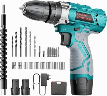 Акумуляторний шуруповерт 12V, 25 Nm, 2×2000mAh, 25+3 ступні крутного моменту, 24 шт. аксесуарів & кейс – для дому, DIY та монтажу меблів RT1028-H