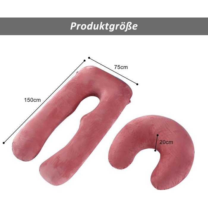Подушка для вагітних Caliyo 2 шт. U-подібної форми, для сну на боці, з чохлом, велика подушка для годування, подушка для вагітності та комфортна подушка для дорослих (Сірий, Кристал-велюр) U-подібний двочастинний комплект