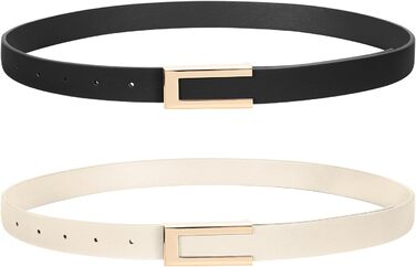 Жіночий тонкий шкіряний ремінь SUOSDEY з золотистою пряжкою (2 шт.), чорний+бежевий, 100 см, розмір талії 70-84 см