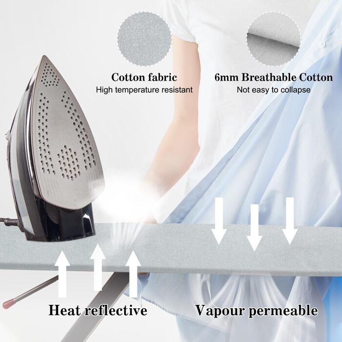 Чохол для прасувальної дошки з бавовни, 138x45 см, для прасувальних дошок 120-125 см, сумісний з парогенераторами