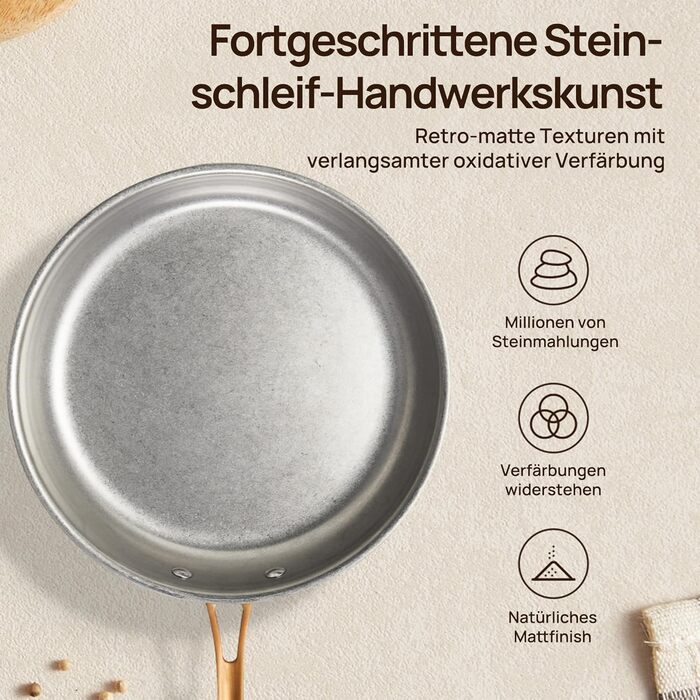 Набір каструль KOKHUB 8 предметів з нержавіючої сталі для індукційних плит, вінтажний стиль, без PFOA/PFAS/PTFE, підходить для всіх типів плит та духовки, можна мити в посудомийній машині