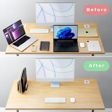 TEFONIA 5-Slot Aluminum Laptop Stand Holder - Adjustable Desk Organizer for MacBook, Surface, Galaxy, iPad, Tablet, iPhone