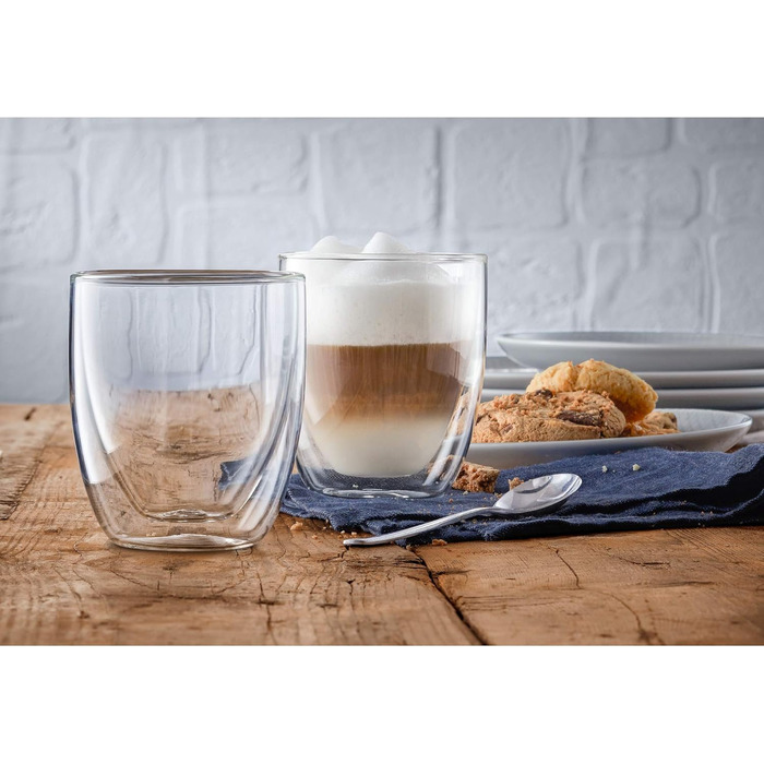 WMF Double-Walled Cappuccino Glasses Set, 6-Piece, Double-Walled Glasses 250ml, Floating Effect, Thermoglass, Heat-Resistant Tea Glass, Coffee Glass