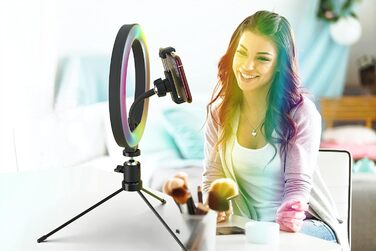 DIGIPOWER 11' кільцева лампа з регулюванням висоти (58-168 см), 3 режими освітлення, 10 рівнів яскравості, тримач для телефону (iOS/Android), для макіяжу, YouTube, TikTok та Vlogging. Кільцева лампа 11' (10' RGB кільцева лампа зі штативом)