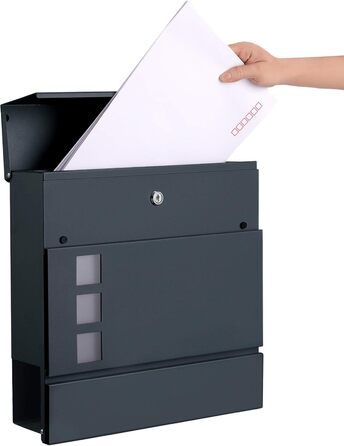 Поштовий ящик SONGMICS XXL з газетницею, антрацит, 37x37x10.5 см, з ключем та захистом від реклами
