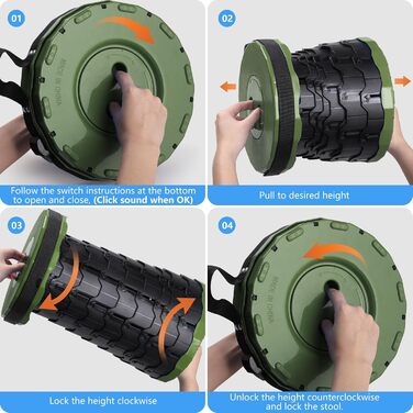 Зручний складаний стільчик GeeRic: телескопічний, регульований за висотою, для кемпінгу, риболовлі, дітей (зелений)