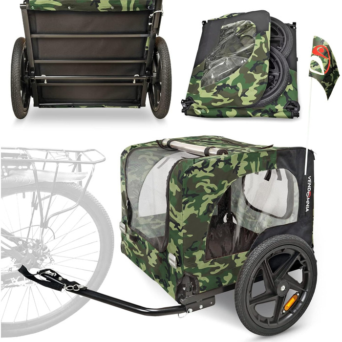 Фаркоп для собак на велосипед, велосипедний фаркоп для собак, з прапорцем та ременем, складаний та легкий у зберіганні в багажнику, кольори: червоний, пісочний, м'ятний, фіолетовий, військовий синій, військовий зелений