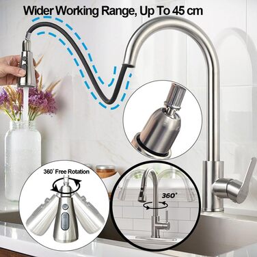 Кухонний змішувач з висувною лійкою, високопродуктивний, з трьома режимами, з нержавіючої сталі, з покриттям 