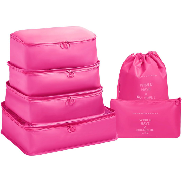 Органайзер для валізи OSDUE, набір 6 шт., Packing Cubes, водонепроникні сумки для одягу, туристичний органайзер, рожевий колір