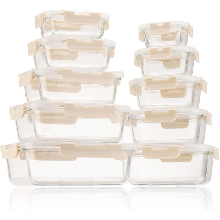 Набір скляних контейнерів для зберігання їжі з кришками з преміум-пластику, 10 шт. - блакитні