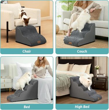 Сходинки для собак маленьких порід 57 см, 5 сходинок, з антиковзким покриттям, сірого кольору (40x84x57 см)