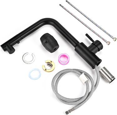 Кран кухонний висувний Cieex, 360° поворот, 4 режими, з душем, нержавіюча сталь, чорний