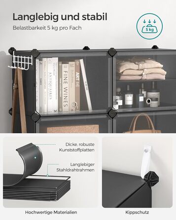 SONGMICS 10-Tier Shoe Rack, Shoe Cabinet, 30 x 40 x 30 cm per compartment, narrow, with doors, steel frame, plastic, for hallway, bedroom, entrance area, black LPC035B01