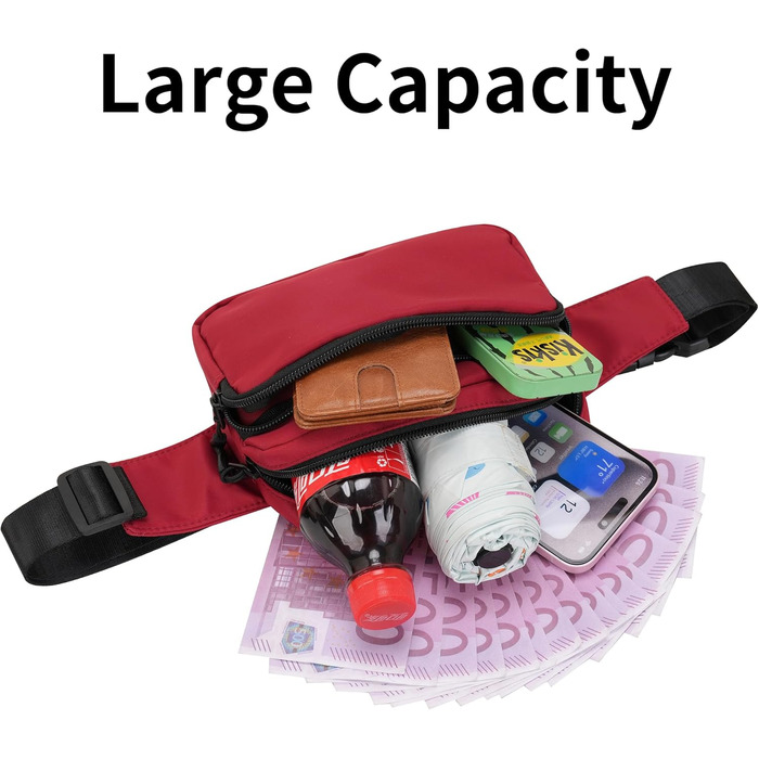 Поясна сумка на пояс, на стегно, унісекс, з регульованим ремінком, 30 см, для подорожей, активного відпочинку, прогулянок з собакою, чоловіча та жіноча (червона)