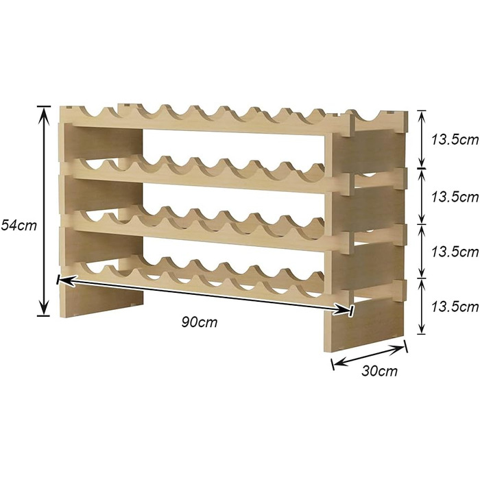 DlandHome Wine Rack Wood Stackable Wine Racks made of Wood with 4 Levels for 32 Bottles wine rack wood bottle rack for Bar, Kitchen, Dining Room 90x30x54cm