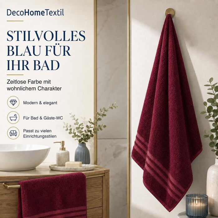 Набір махрових рушників DecoHomeTextil Eco (6 шт.), еко-серія, гігроскопічні та м'які, бордовий колір (4 рушники 70x140 см, 2 рушники 50x100 см)