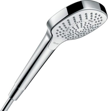 Hansgrohe Croma Select E Showerhead, Shower Spray, Water-Saving, 3 Spray Patterns, Anti-Limescale Function, White/Chrome