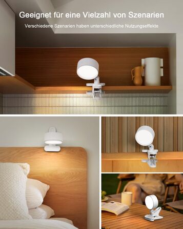 Нічник на ліжко акумуляторний бездротовий з USB-C, 5000mAh, з кліпсою, димуючий, з пультом, LED, 360° поворотний, для спальні, кемпінгу (білий)