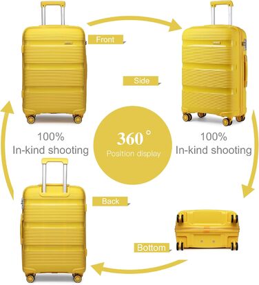 Валіза на 4 колесах, міцна та легка, з TSA-замком та YKK-блискавкою, тихі колеса. Ручна валіза з косметичкою (Жовтий, косметичка)