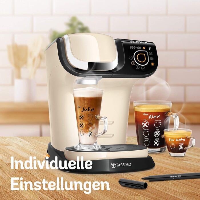 Кавомашина Tassimo My Way 2 TAS6502 з фільтром для води, понад 70 напоїв, персоналізація, великий вибір кави, проста у використанні, 1500 Вт (кремовий, з фільтром, single)