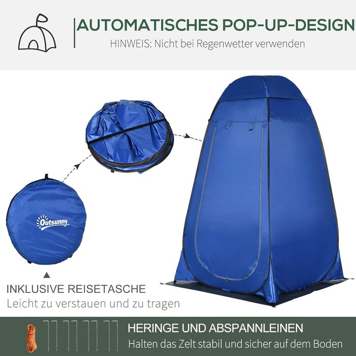 Outsunny Pop-Up Shower Tent Toilet Tent - Portable Outdoor Changing Room & Privacy Shelter with Carry Bag - 126x124x189cm