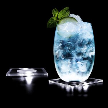 MEDOYOH 8-Piece Square Cool White LED Coasters for Drinks, ON/Off Switch Drink Coasters Set, Waterproof Coasters Glowing for Glasses Bottles Parties Weddings Bar Christmas