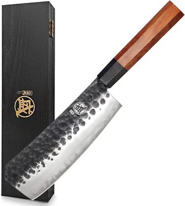 Японський ніж Santoku Mitsumoto Sakari 19 см, ручка з рожевого дерева, сталь з високим вмістом вуглецю, в подарунковій коробці