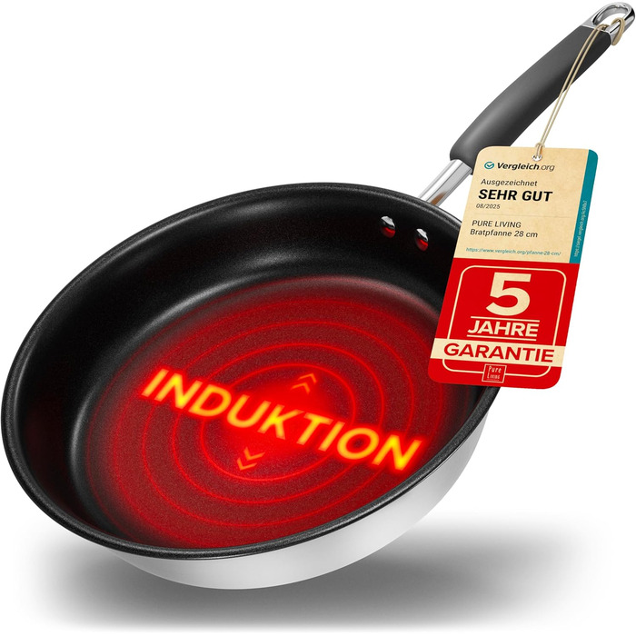 Набір сковорідок з нержавіючої сталі для всіх типів плит (20см та 28см) - 10 років гарантії, антипригарне покриття, ергономічні ручки, рівномірний розподіл тепла, придатні для миття в посудомийній машині та духовці