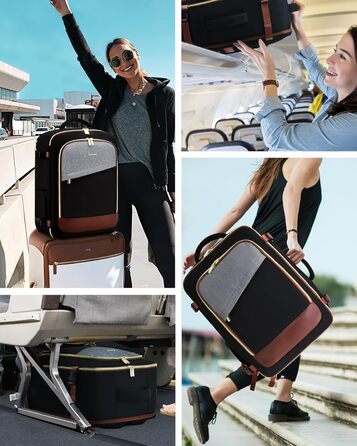 LOVEVOOK Рюкзак для ручної поклажі, 40L, водонепроникний, для подорожей, з відділенням для взуття, для ноутбука (17.3 дюймів), чорний+сірий+коричневий